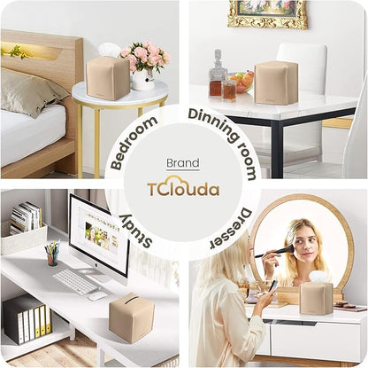 Tissue Box Cover, Tclouda, Modern PU Leather Square Tissue Box Holder for Creative Decorative, 4 Pack, Ideal for Bathrooms/Office/Car/Nightstand/Outdoor Tent, 5"X5"X5", White&Beige&Gray&Claybank