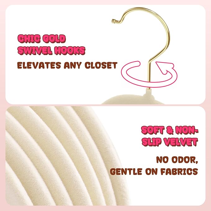 Korpai 30 Pack Kids Velvet Hangers 14 Inch, Non-Slip, Ultra Slim,Space-Saving Kids Hangers with 360° Swivel Hook, 7LBS Capacity, Kids Clothes Hangers Ideal for Youth's Dresses/Shirts/Coats, Beige