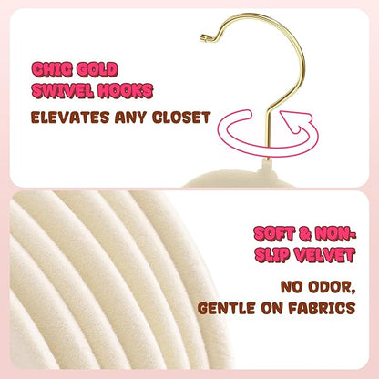 Korpai 30 Pack Kids Velvet Hangers 14 Inch, Non-Slip, Ultra Slim,Space-Saving Kids Hangers with 360° Swivel Hook, 7LBS Capacity, Kids Clothes Hangers Ideal for Youth's Dresses/Shirts/Coats, Beige