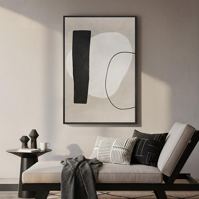 Framed Neutral Black and White Abstract Wall Art, Large Modern Canvas Prints Paintings Artwork for Walls, Minimalist Neutral Canvas Pictures for Living Room Dining Bedroom Hallway Wall Decor 24x36 In