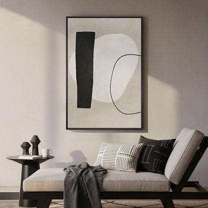 Framed Neutral Black and White Abstract Wall Art, Large Modern Canvas Prints Paintings Artwork for Walls, Minimalist Neutral Canvas Pictures for Living Room Dining Bedroom Hallway Wall Decor 24x36 In