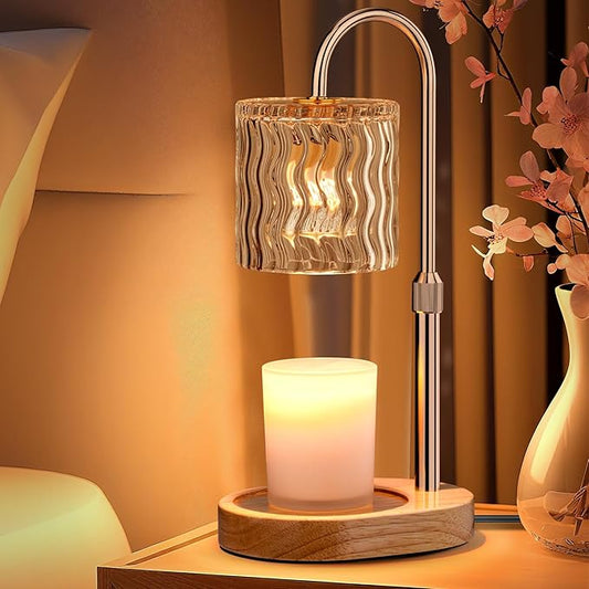 Candle Warmer Lamp Electric: Dimmable Timer Candles Warming Lamps - Height Adjustable Burner Jar - No Flame Scented Melts Wax - All Candle Jars Table Light Home Decor