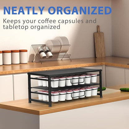 ECOLOVI K Cup Holder Organizer for 70 Pods, 2-Tier Coffee Pod Holder for K-Cup with 2 Sliding Storage Drawers, Coffee Station Bar Organizer for Kitchen Countertop, Home & Office, Frosted Black