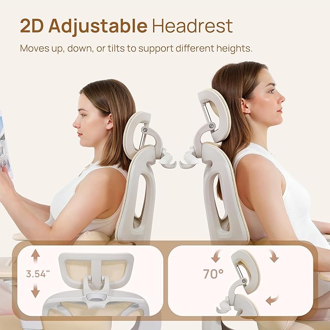 CabLady S1 Petite Ergonomic Office Chair Design with Detachable Pillow Lumbar Cushion, Coat Hanger, 2D Headrest & PU Armrests, Cloud Seat & Footrest Cute Desk Chair for Women Girls