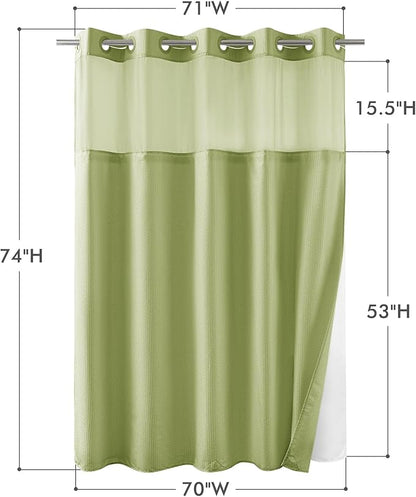 Mrs Awesome No Hook Shower Curtain with Snap-in Liner, Embossed Waffle Design Fabric Shower Curtain for Bathroom, Soft & Lightweight, 71x74, Sage Green