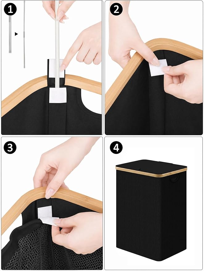 iEGrow Laundry Hamper with Lid, 85L Large Laundry Basket with Handle, Collapsible Clothes Basket Organizer with Removable Inner Bag for Clothes Towels - Black