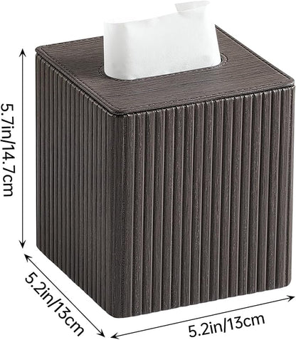 MEIBOOCH PU Leather Tissue Box Cover Square Tissue Box Holder with Magnetic Closure (Dark Brown)