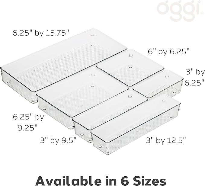 Oggi Clear Drawer Organizer, 3" X 9" | Pack of 2 | For Kitchen | For Office | For Bathroom