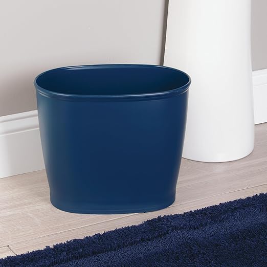 iDesign Slim Plastic Bathroom Trash Can, Small Garbage Bin for Bedroom, Office, Desk, Dorm, 2-Pack, Navy