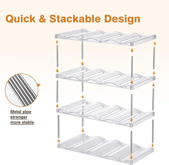 Large Compartment Water Bottle Organizer, Stackable Water Bottle Holder for Stanley 40 oz Tumbler, Clear Tumbler Organizer for Cabinet, Kitchen Pantry or Countertop, 3 Pack (4 Pack)