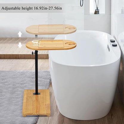 Bamboo Bathtub Tray Table with Adjustable Height, Enhanced Stability, Freestanding Design for Spa,Bathtub, Bed, Sofa, Couch with Wine Glass Holder, Perfect for Luxury Bath Home Spa Gift