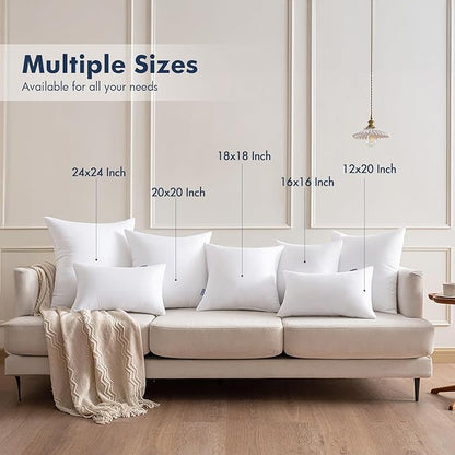 MIULEE Throw Pillows Inserts, Pack of 4 18x18 Inch 100% Virgin Fiber Filling Bed Couch Pillows