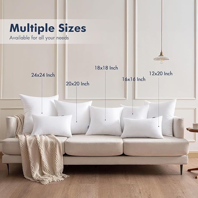 MIULEE Throw Pillows Inserts, Pack of 4 20x20 Inch 100% Virgin Fiber Filling Bed Couch Pillows
