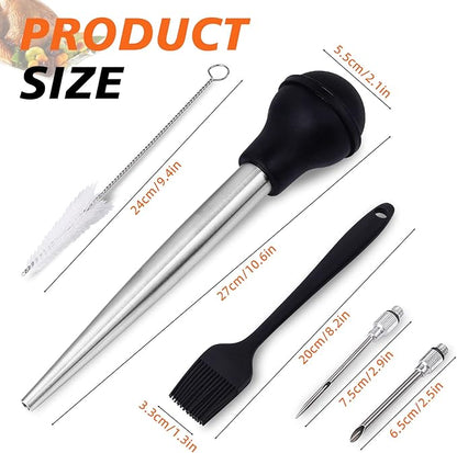 Turkey Baster Syringe for Cooking - Large Food-Grade Turkey Baster with Silicone Bulb, 2 Marinade Injector Needles, and Cleaning Brush - Turkey Baster for Juicy Roasts, BBQ, and Home Baking