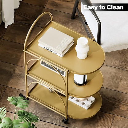 XIV Bar Cart, Metal Serving Cart for Home, Drink Cart, Rolling Beverage Cart with Lockable Wheels, Mobile Rolling Cart for Kitchen and Living Room (Gold)