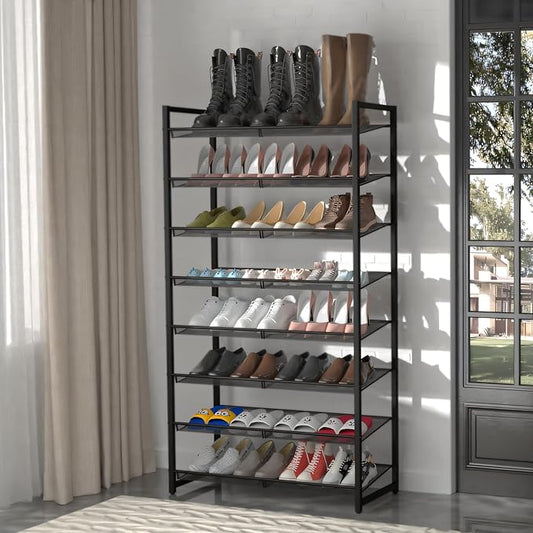 Shoe Rack, 8-Tier Metal Shoe Organizer, Tall Shoe Rack for Closet,entryway,Garage, with Adjustable Flat or Angled Shelves, 32-40 Pairs,Shoes that can accommodate the Whole Family.