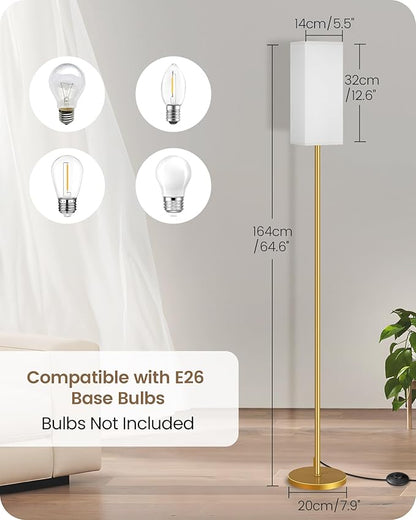 Floor Lamp, Pole with Foot Switch, Modern Standing Lamp Lampshade, Minimalist Freestanding Lamp (Bulb Not Included), for Living Room, Bedroom Office ETL Listed Gold and White DCW07LD05