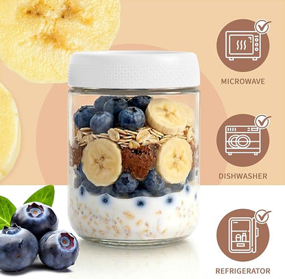 6-Pack Glass Storage Containers with Lids, Overnight Oats Containers with Lids, Wide Mouth Mason Jars 16oz, Glass Jar with Airtight Lid for Yogurt, Chia, Sugar, Snack, Oats, Food Storage
