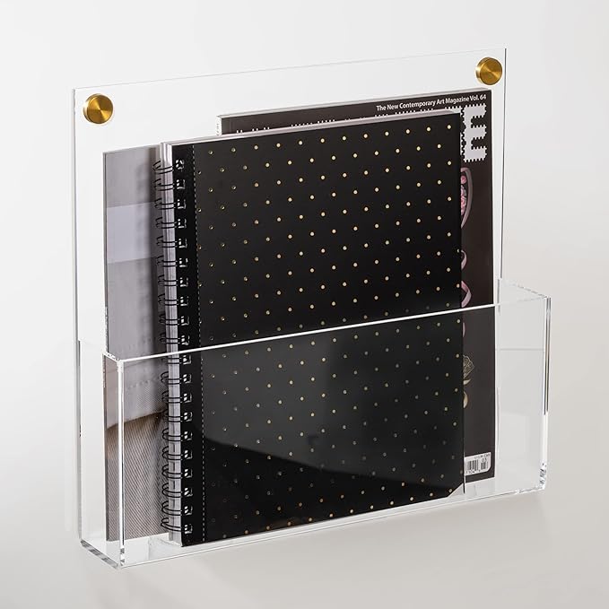 Premium Clear Acrylic Wall File Organizer 2-Pack | Mail Holder Wall Mount | Office Document Sorter with 3 Screw Cap Colors