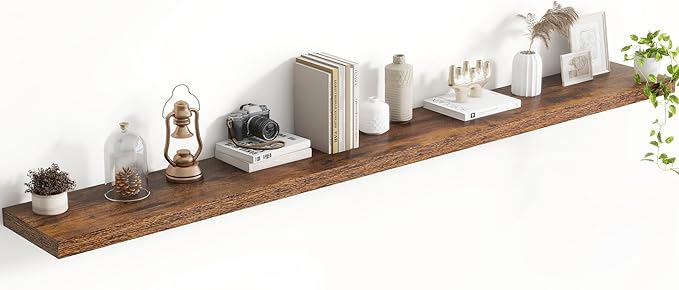 Acovy 72 Inch Floating Shelves, 8 Inch Deep Floating Shelves for Wall, Hanging Shelf with Invisible Brackets, Deep Shelves for Bathroom, Bedroom, Living Room, Brown, Set of 1