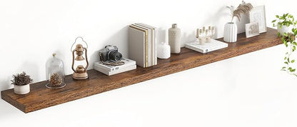 Acovy 72 Inch Floating Shelves, 8 Inch Deep Floating Shelves for Wall, Hanging Shelf with Invisible Brackets, Deep Shelves for Bathroom, Bedroom, Living Room, Brown, Set of 1