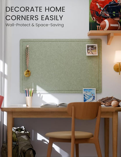 Fluxynara Bulletin Board,35.4" x 23.6" Cork Board Alternative with 12 Safe Removable Adhesive Tabs, Foldable Felt Pin Board for Home Office, Classroom, Bedroom,Entryway for Walls— Sage