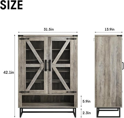 Maupvit 42.1" Farmhouse Shoe Cabinet with Ventilated Mesh Doors, 6-Tier Shoe Storage Cabinet with Adjustable Shelves & Metal Legs, Rustic Wooden Shoe Rack Organizer for Entryway, Hallway, Foyer, Grey
