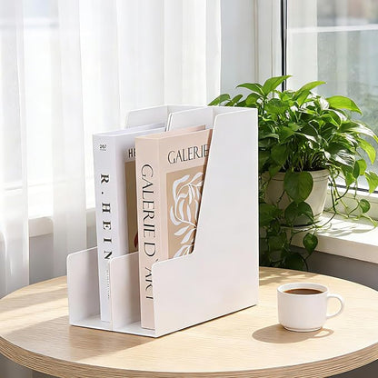 CiWiVOKi Vertical Magazine File Holder, Desk Organizer and Storage for Magazines, Binders, Notebooks, Envelopes, Multi-Purpose Desktop File Organizer for Home, Office & Classroom, 4 Pack, White