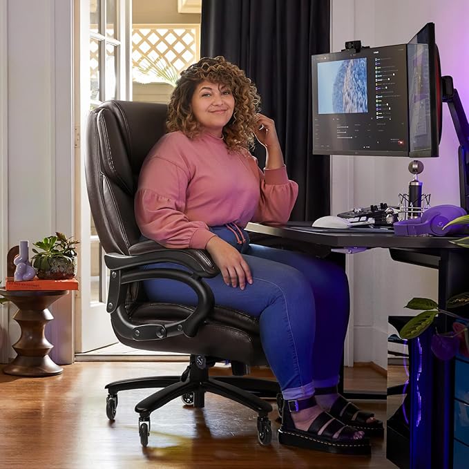 VITESSE 500lbs Heavy Duty Office Chair for Low Back Pain Relief, Big and Tall Office Chair with Ergonomic Lumbar Support, High Back Executive Chair with Quiet Rubber Wheel