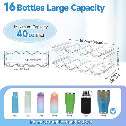 Amaoot Large Compartment Water Bottle Organizer,2 Tier Stackable Water Bottle Rack for Cabinet,Tumbler Storage Organizer for Kitchen,Fridge,Cabinet Organization and Storage
