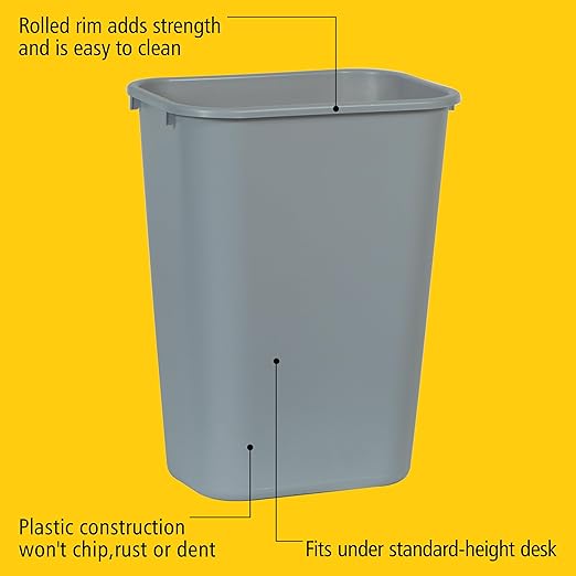 Rubbermaid Commercial Products Deskside Wastebasket/Trash Can, 10.25-Gallon/41-Quart, Gray, Plastic, Garbage Can for Home/Office, Fits Under Desk/Sink/Cabinet