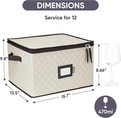 BALEINE China Storage Containers, Sturdy Quilted Wine Glass Storage, Plate Organizer with Carry Handles, Moving Boxes for Dishes, Cups, Mugs and Stemware (Wine Glasses, Soft Shell Cream)