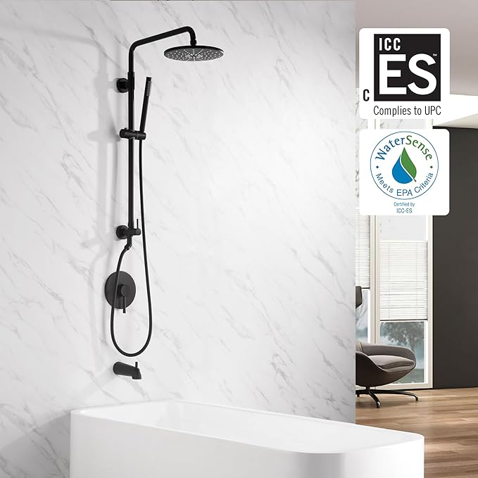 sumerain Black Hand Shower System for Shower Remodel with 9 Inch Rain Shower Head 2.5GPM(1.8GPM optional)