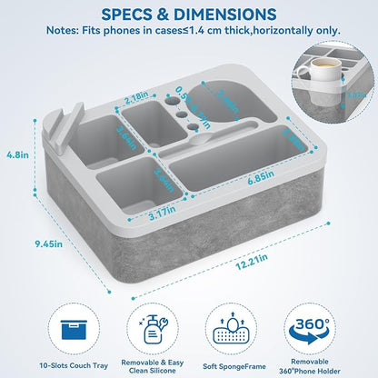 Couch Cup Holder Tray Silicone Couch Cup Holder Pillow Foam Bed Tray Snack Sofa Bed Caddy Organizer Beach Sofa Drink Holder Spill Proof Snack Caddy Removable Sofa Buddy Game Controller Kindle Phone