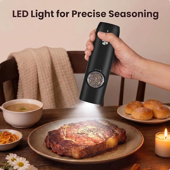 Electric Salt and Pepper Grinder Set, Rechargeable Automatic Salt and Pepper Shakers, Adjustable Coarseness Pepper Grinder with Led, Kitchen Appliances Gifts for Mom