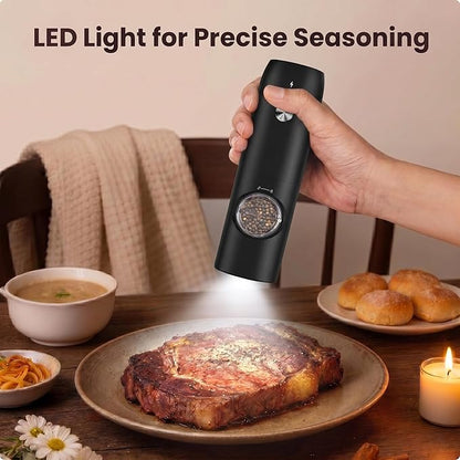 Electric Salt and Pepper Grinder Set, Rechargeable Automatic Salt and Pepper Shakers, Adjustable Coarseness Pepper Grinder with Led, Kitchen Appliances Gifts for Mom