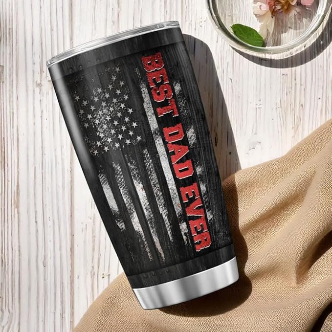 Best Dad Ever Black Travel Mug 20oz, Funny Nutrition Facts Insulated Stainless Steel Tumbler for Father, Husband, Grandpa, Unique Birthday or Father's Day