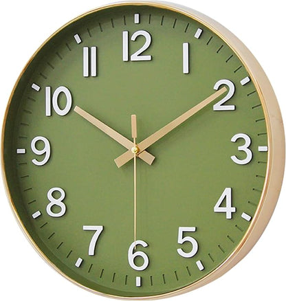 HZDHCLH Wall Clocks Battery Operated,Wall Clock Green Gold,8 inch Wall Clock Silent Non Ticking Modern 3D Numbers for Kitchen Bedroom Living Room Office Classroom Decor