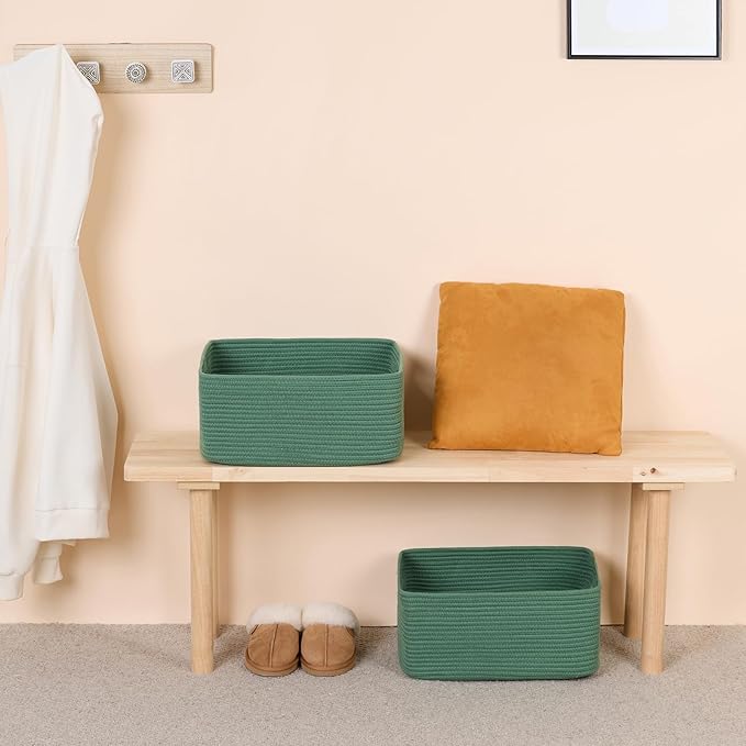 MiniArk Large Storage Baskets for Organizing, Closet Shelf Baskets for Clothes Blanket Towels, Baby Nursery, Toy Bins Box, Woven Rope Baskets, 17 x 13 x 7.5”, 4 Packs Green