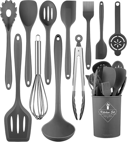 Kitchen Utensils Set-12 Pieces Silicone Cooking Utensils Set (Dishwasher Safe) 392°F Heat Resistant Spatula Set, Nonstick Cookware
