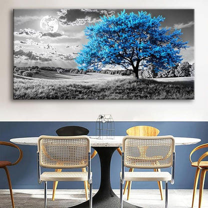 Blue Tree Canvas Wall Art - Modern landscape Paintings for Living Room, Bedroom Wall Decor, Framed Wall Art for Home or Office Decoration, Large Wall Art 20"x40"(50CMx100CM)