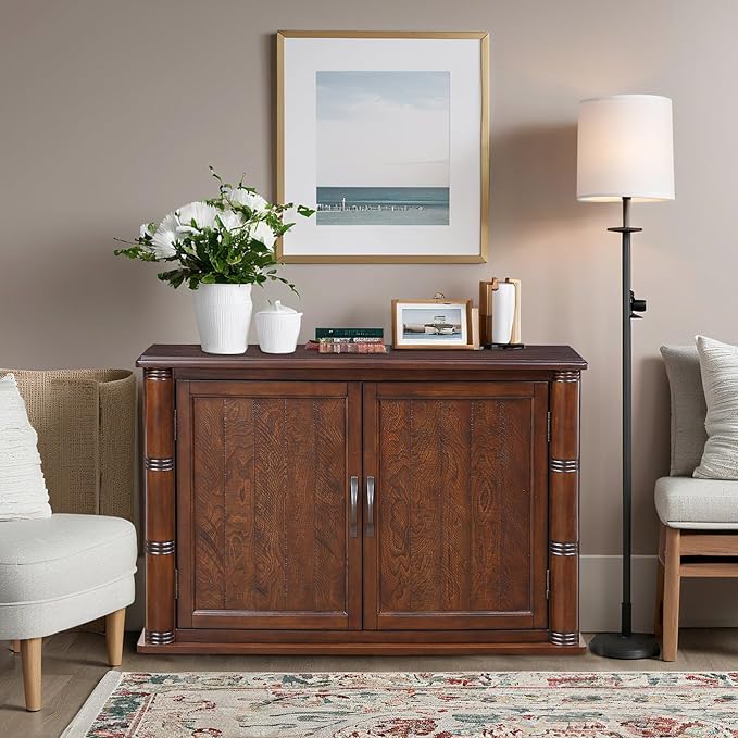 HMFULE 40" Sideboard Cabinet 2-Doors Solid Wood, Retro Buffet Cabinet with Storage Adjustable Shelf, Console Table Accent for Hallway, Living Room, Dining Room, Kitchen, Entry Way (Brown)
