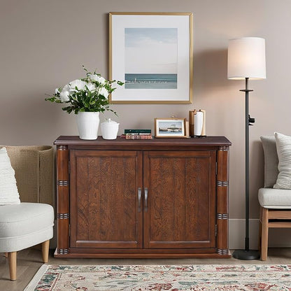HMFULE 40" Sideboard Cabinet 2-Doors Solid Wood, Retro Buffet Cabinet with Storage Adjustable Shelf, Console Table Accent for Hallway, Living Room, Dining Room, Kitchen, Entry Way (Brown)