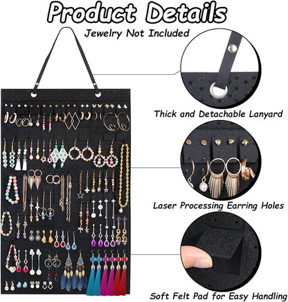 Caffox Hanging Earring Holder, Large Earring Organizer with 20Pcs Extra Hooks for Earrings, Necklaces, Bracelets, Jewelry and Sunglasses, Wall Earring Display for Home, Holds Up To 300 Pairs