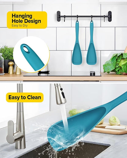Pack of 2 Cooking Spoons for Non Stick Cookware, Multifunction Spatula Spoon BPA-Free, One-Piece Design, Suitable for Scooping, Scraping, Serving and Mixing (BLUE-BLUE)
