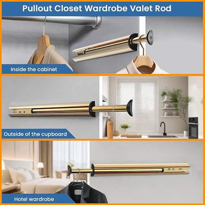 Valet Rod 14-Inch,Tenovel Closet Hanging Rod, Rust-Free Closet Hanging Clothes Hat Rack (Mounting Screws Included)-Matte Gold