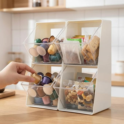 2 Pack Large Coffee Pod Holder, Coffee Station Counter Container Stackable Pantry Storage Organizer Bins, Creamer Suger Plastic Accessories Organizer for Office Home Kitchen Supplies(White)