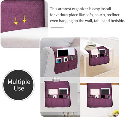 Sofa Armrest Organizer, Remote Control Holder for Recliner Couch, Arm Chair Caddy with 6 Pockets for Magazine, Tablet, Phone, iPad