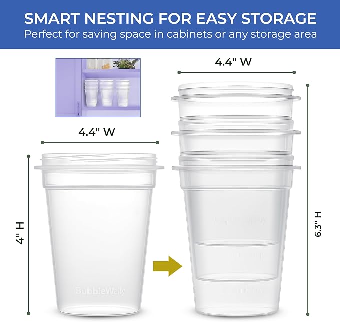 BubbleWally JoyPlus Overnight Oats Containers with Lids Plastic (Beige) - Meal Prep Containers Reusable for Food Storage – 16oz Jars for Breakfast, Snacks, and Lunch