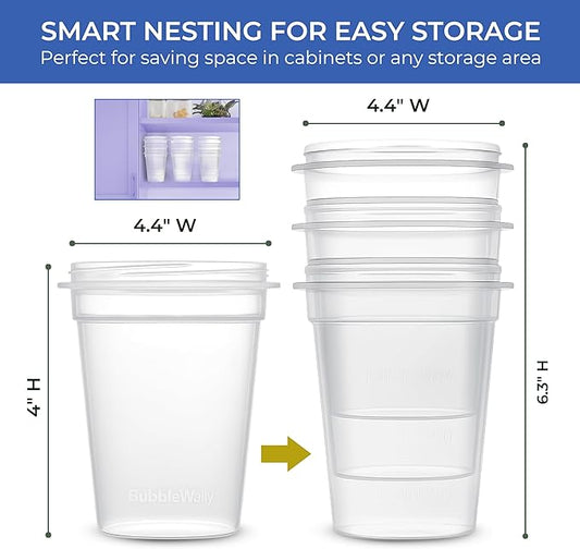 BubbleWally JoyPlus Overnight Oats Containers with Lids Plastic (Blue) - Meal Prep Containers Reusable for Food Storage – 16oz Jars for Breakfast, Snacks, and Lunch